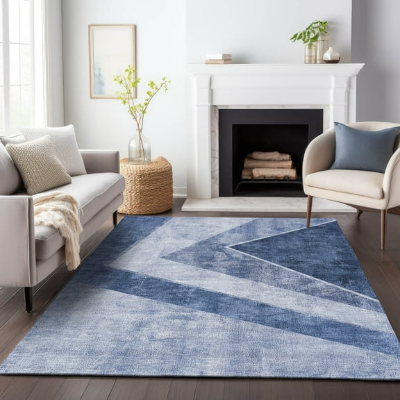 Addison Rugs Mayfield Washable Transitional Geometric Blue Rectangle Rug, 9' x 12'