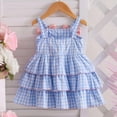 thumbnail image 7 of SGFCWSX Girls Summer Dress Spaghetti Strap Gingham Bow Front Tiered Ruffle Casual Beach Playwear Party Dress Blue Size 6-9 Months, 7 of 7
