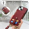 thumbnail image 5 of Dteck Case for iPhone 15 Pro Max,Shockproof Leather Back Case with Adjustable Shoulder Strap Detachable Wallet Zipper Wallet Bag Crossbody Phone Cover,Red, 5 of 8