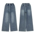thumbnail image 3 of Coerni Girls Vintage Jeans High Waisted Wide Leg Denim Pants Distressed Straight Leg Jeans Teen Kids Casual Loose Fit Trousers, 3 of 9