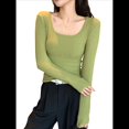 thumbnail image 2 of Camisetas de Larga para Mujer, Blusas de Cuello Cuadrado, Blusas Básicas de Punto Acanalado, Conjuntos de Otoño, Ropa de Moda Verde Hierba XXL, 2 of 6