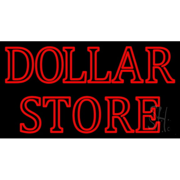 Double Stroke Dollar Store LED Neon Sign 13 x 24 - inches, Black Square Cut Acrylic Backing, with Dimmer - Bright and Premium built indoor LED Neon Sign for Pawn store interior decor, and stroefront.
