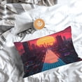thumbnail image 5 of Pofeuu Neon Sunset Cyberpunk Cityscape Print Polyester Microfiber Plush Pillowcases, Super Soft and Cozy Pillow Case Covers with Envelop Closure（Pillow core not included）-14"x20", 5 of 6