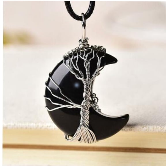 Jewelry For Women Tree Of Life Wire-Wrapped Crescent-Shaped Pendant Necklace Crystal Necklace for Women Necklace Non Tarnish & Waterproof Layered CZS Jewelry for Everyday Wear Simple Trendy Choker Mi