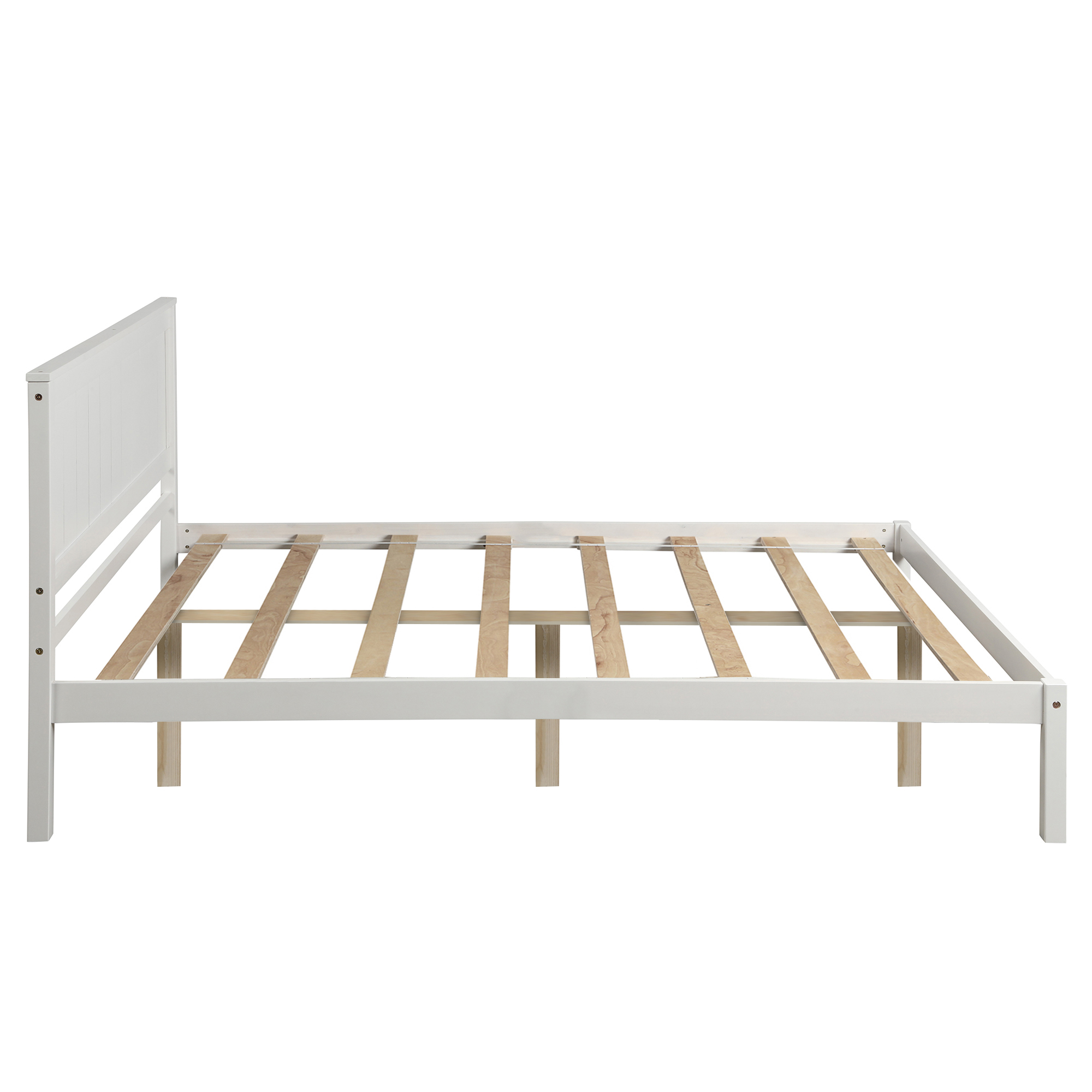 Leumius Full Size Platform Bed Frame with Headboard, Wood Slat Support, No Box Spring Needed for Bedroom Guest Room White