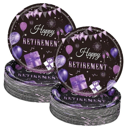 Highcool 100 Piece Retirement Paper Plate Set and Happy Retirement Party Decorations, 7 Inch Dessert Cake Plates Tableware for Men and Women Farewell Parties