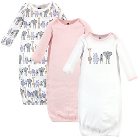 

Hudson Baby Infant Girl Cotton Long-Sleeve Gowns 3pk Pink Safari 0-6 Months