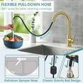 thumbnail image 6 of Wowkk Sanitary Ware Kitchen Sink Faucet with Pull Down Sprayer, Single Handle SUS304 Stainless Steel Kitchen Faucets with Deck Plate to Cover 1 or 3 Holes for Bar, Laundry, Brushed Gold, 6 of 11