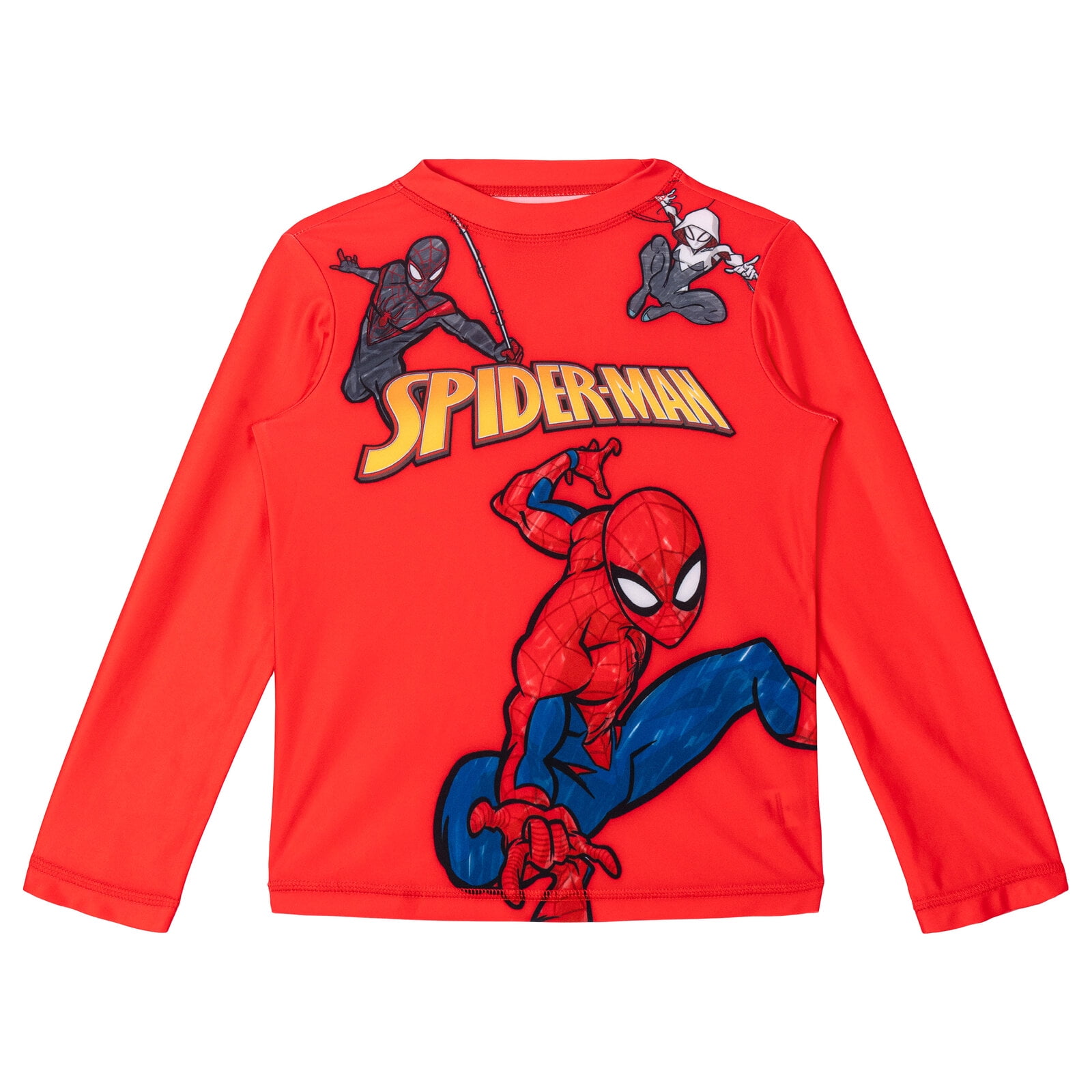 Marvel Spider-Man Toddler Boys' Swimwear 2-Piece Rash Guard and Swim Trunks Set Spidey Miles Red Blue