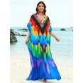 thumbnail image 6 of Edolynsa Women Colorful Geometric Swimsuit Cover Up Loose Kaftan Dress Long Maxi Caftan Gown Beach Party Casual Dresses, 6 of 8