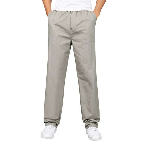 Pantalones holgados de algodón para hombre, tallas grandes: cintura elástica, bolsillos, estilo informal y deportivo, para todas las estaciones.
