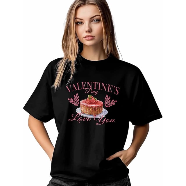 Women's T-Shirt,Short Sleeve Tee Shirts Casual Tops Strawberry Cake Crewneck T Shirt for Women