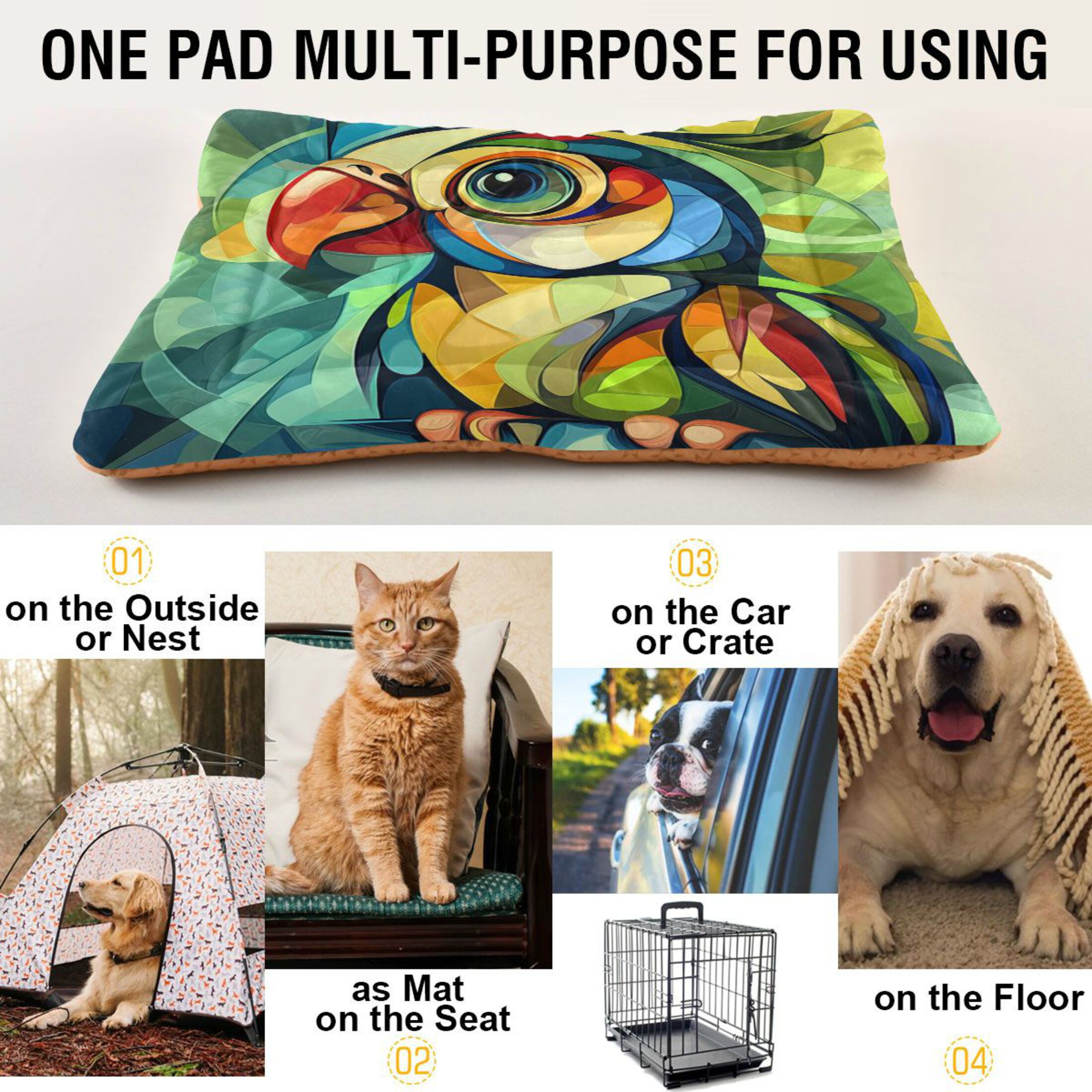 Qxltty Abstract Mini Parrot Ped Pad Wear-resistant and Hard to Bite Through Sleeping Pad for Small Medium Large Dogs Winter Pet Bed 36×24in
