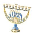 thumbnail image 5 of Matashi Hand Painted Enamel Menorah Candelabra w/ Star of David & Hanukkah Design and Floral Spinning Dreidel Holiday Ornaments w/ Crystals, 5 of 9