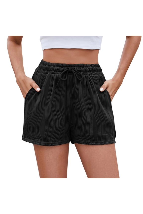 Shorts for Women, Women's 2025 Spring And Summer New Women's Solid Color Drawstring Pocket Fashion Casual Shorts Ready Made Shorts, The Big Short Black M