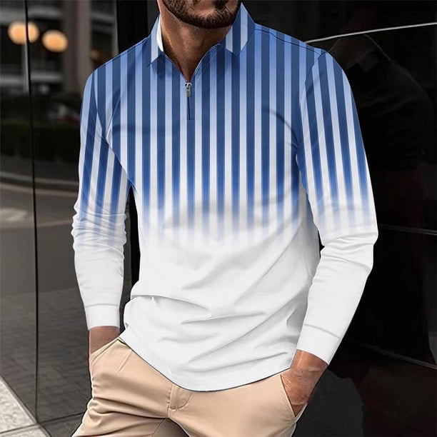 Blusa y camisa de manga larga con cuello vuelto para hombre, informal, con cuello vuelto, estampado, para fitness, deportiva, de manga larga, de poliéster