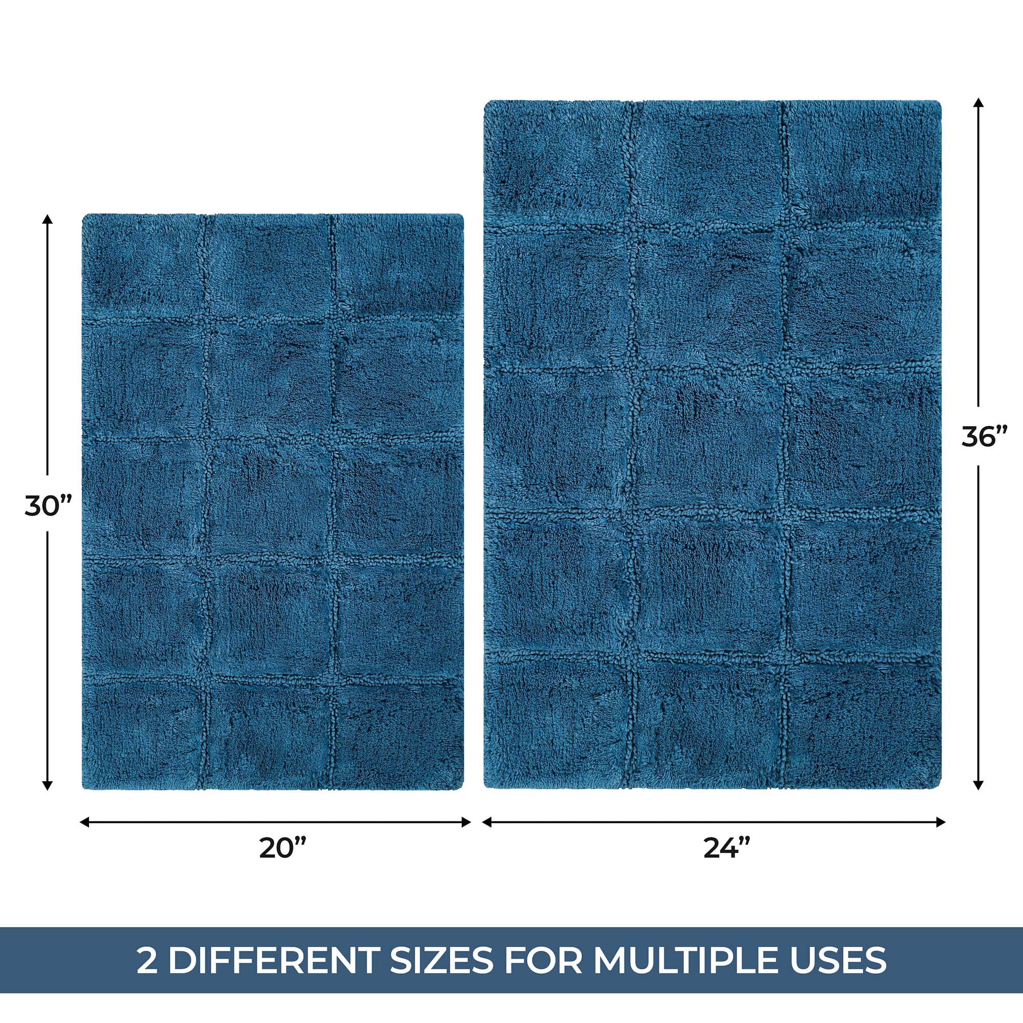 Superior Non-Slip Washable Bath Rug Set, 20" x 30", 24" x 36", Sapphire