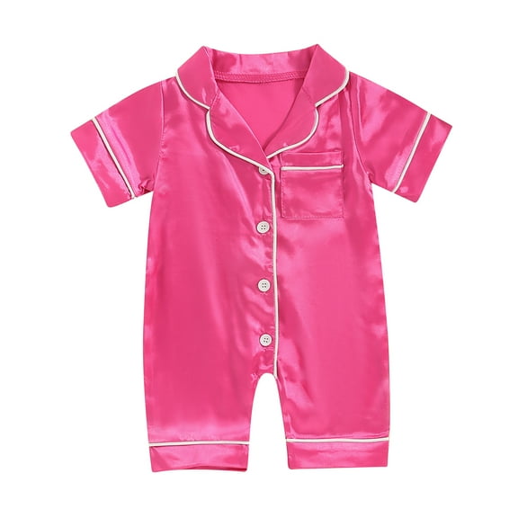 BemeyourBBs Newborn Baby Girl Boy Silk Satin Pajamas Rompers Kids Short Sleeve Button Down Pjs Infant One Piece Jumpsuit Loungewear Sleepwear