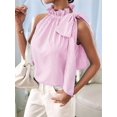 thumbnail image 6 of Women'S Tank Tops High Necked Ruffle Striped Tie Sleeveless Blouse Top Pink S, 6 of 9