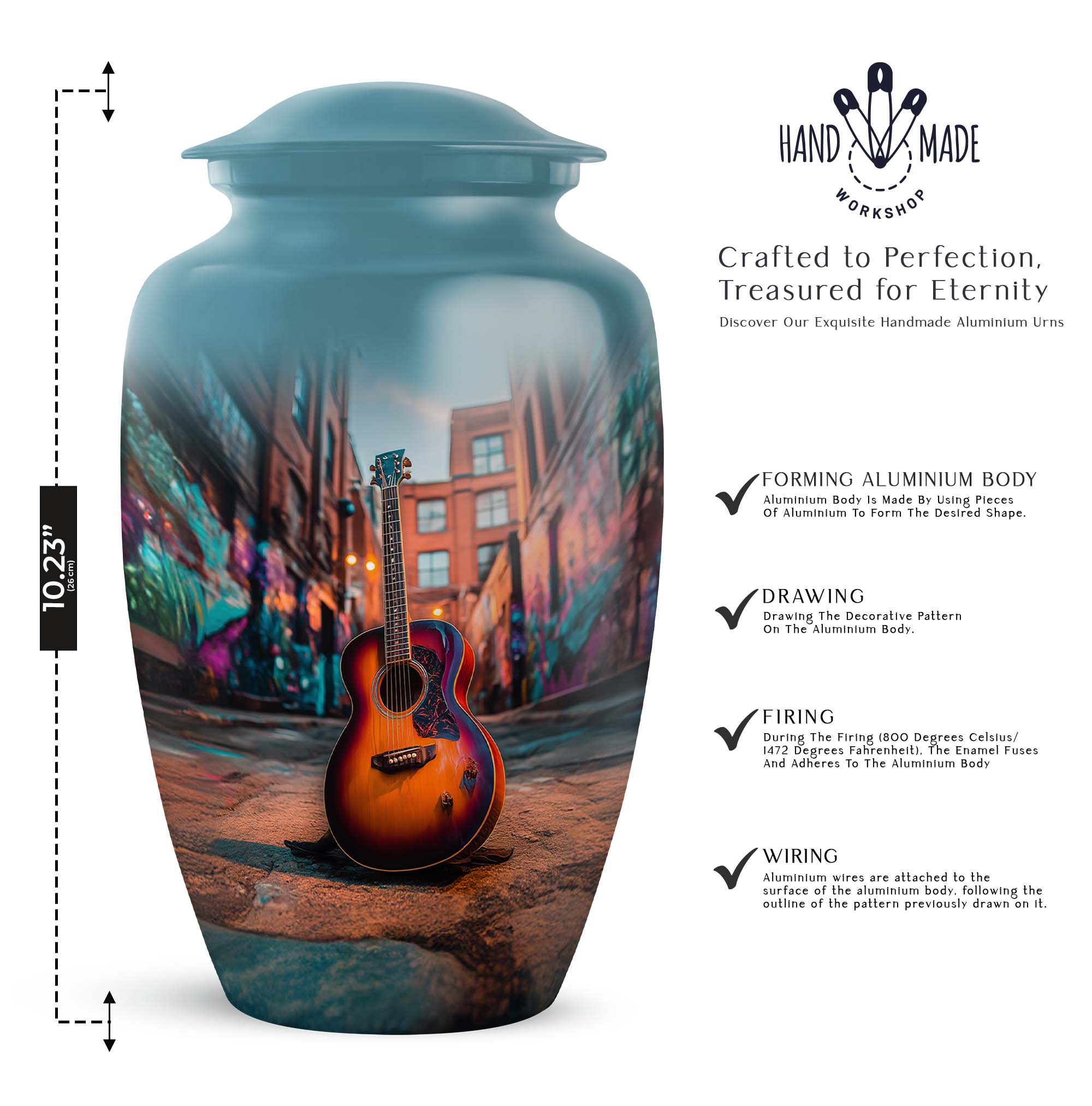 Guitar Women Urns For Human Ashes Adult Male - Funeral Urn For Man And Women 1 Large 10 Inch, 4 Keepsake Set - Blue Urns For Human Ashes For Uncle And Aunty - Pink Cremation Urn For Adult Mother