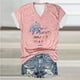 thumbnail image 1 of Fiudx Ropa de Mujer Top de Manga Corta con Cuello En V Estampado Del Día de La Independencia para Mujer Top/Camisa de Manga Corta con Cuello En V, 1 of 3