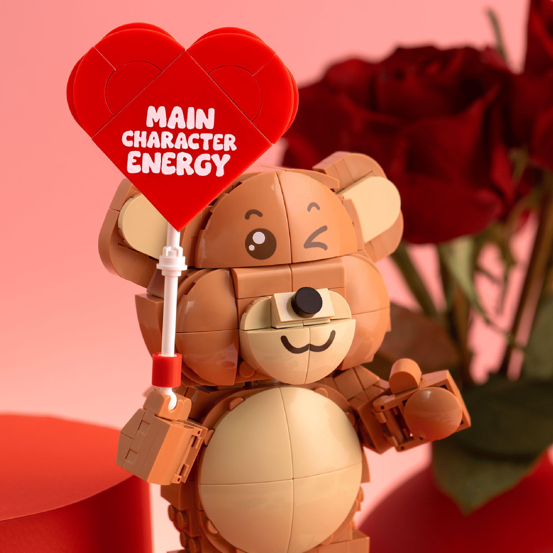 Brickcraft Bricktanicals Bricky Bear Building Kit (357-Piece Set), Teddy Bear Brick Toy, Valentine's Day Gift, Customizable Message Stickers, Poseable Figure, Collectible Display, Sits or Stands
