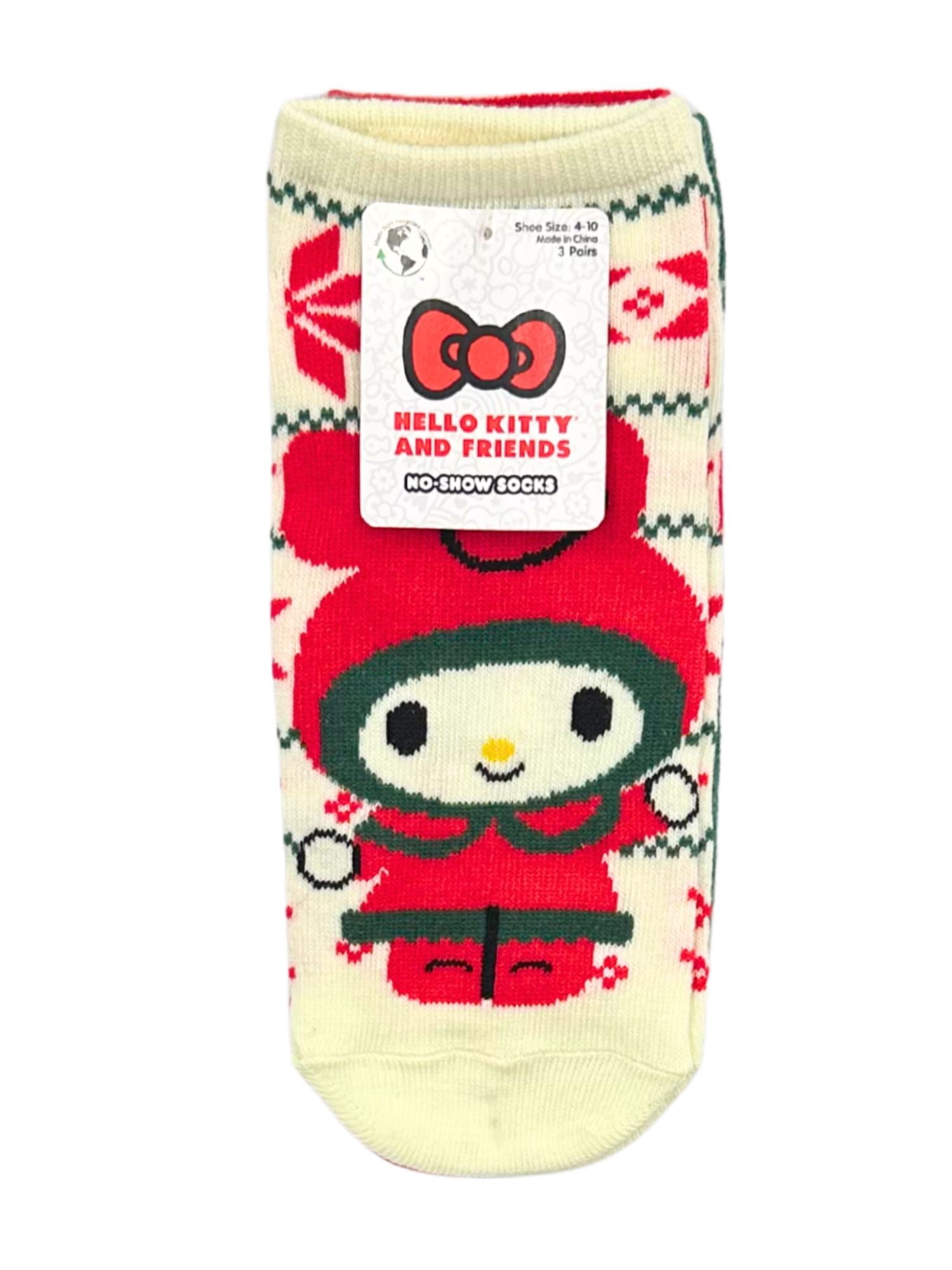 Hello Kitty & Friends Women's Holiday No-Show Socks, 3-Pack, Size 4-10