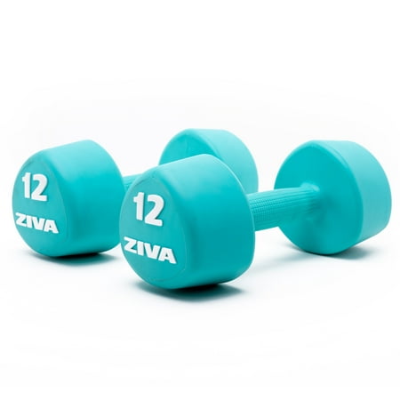UPC: 4895202543938 | ZIVA Chic Virgin Rubber Steel Tribell Dumbbell Pairs – Odorless Ergonomic Non-Slip Comfort Grip – Exercise Weights for Core and Strength Training – 12lbs Pairs Turquoise