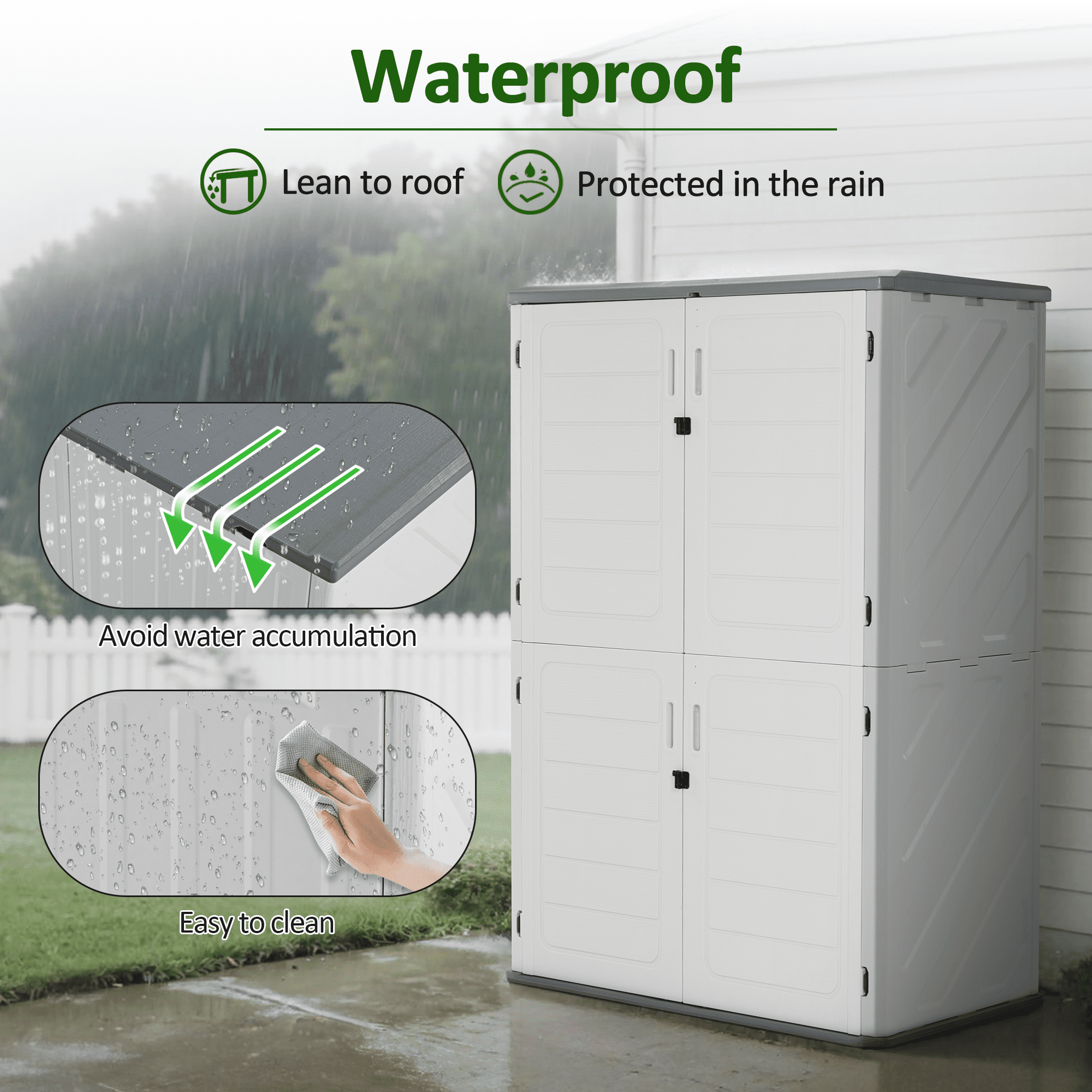 Macrout 4.3 x 2.5 ft Vertical Outdoor Plastic Storage Cabinet with Floor, Resin Garden Tool Shed