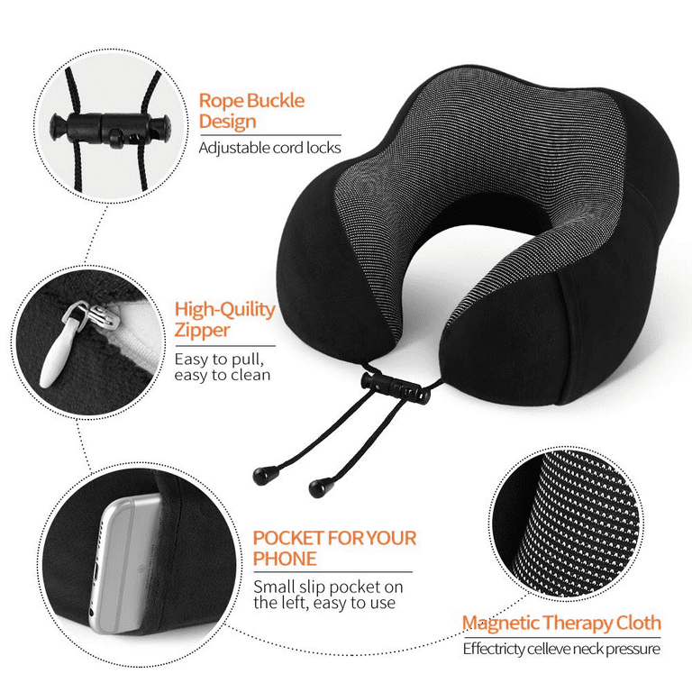 Noarlalf Seat Cushion Travel Neck Pillow Memory Foam Airplane Travel  Comfortable Washable Cover Plane Neck Support Pillow for Neck Sleeping  Chair