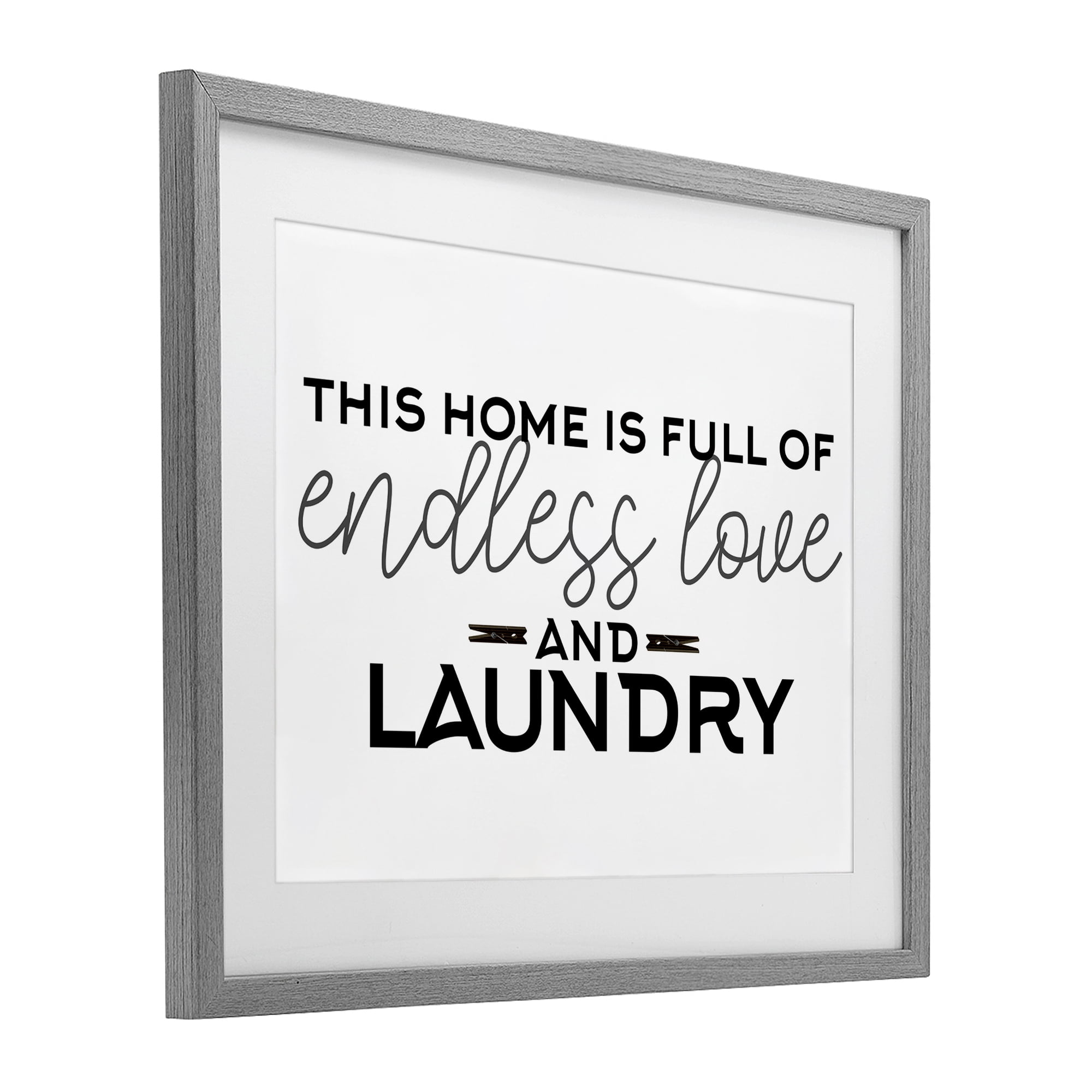 Endless Love & Laundry Minimal Gray Framed Print Under Glass, design by Kim Allen