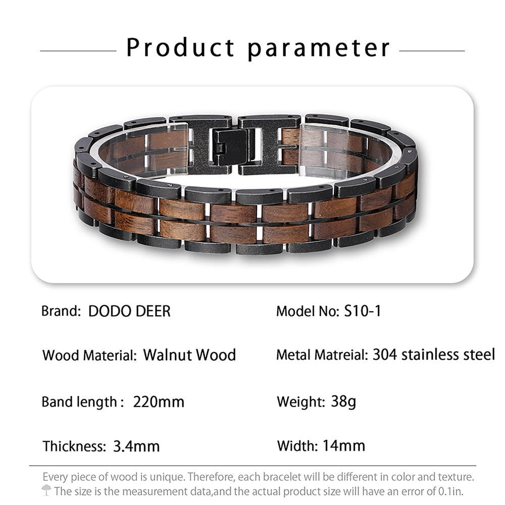Wollet Mens Wooden Bracelet Stylish Wood & Stainless Steel Wooden Jewelry Gift for Men