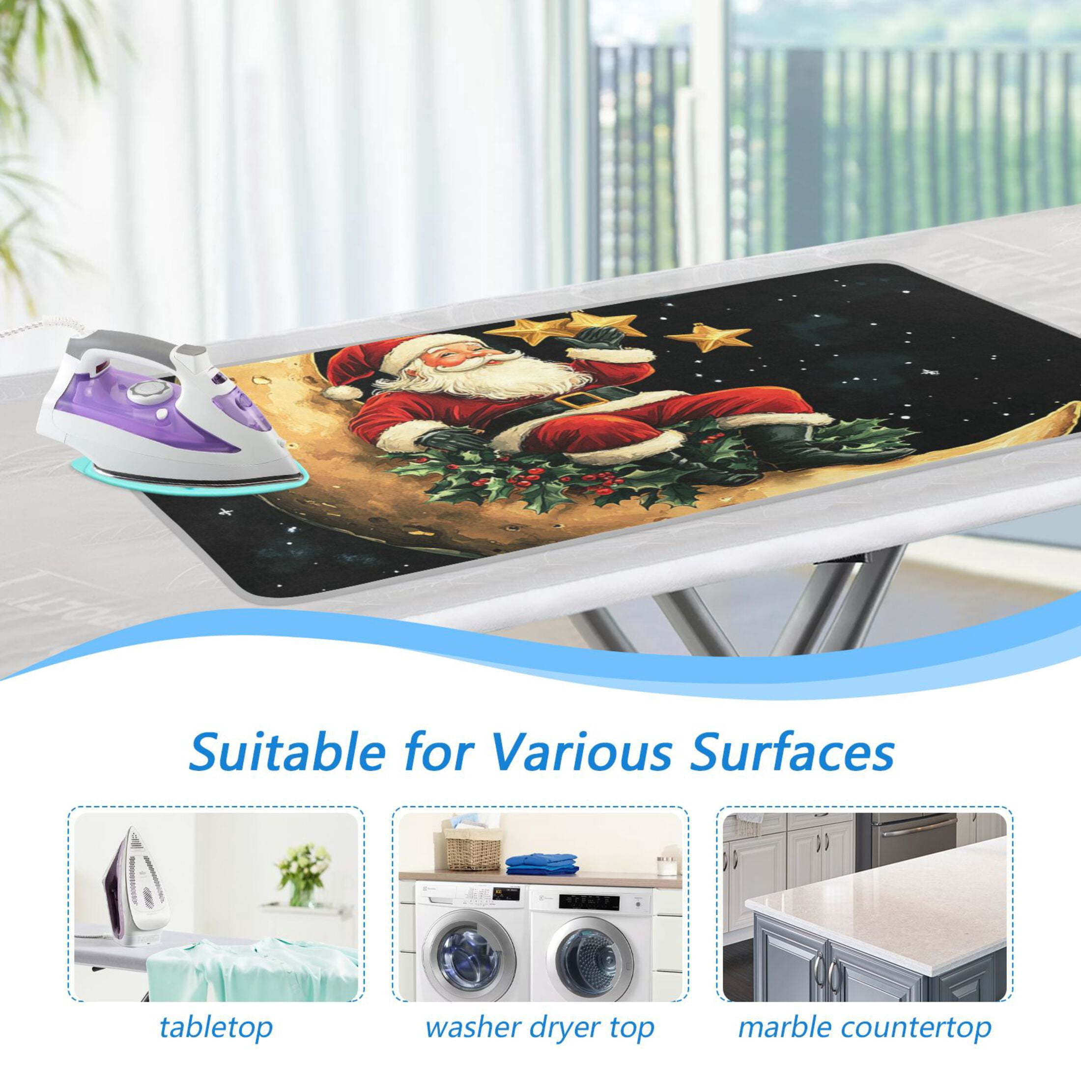 Santa Claus Moon and Stars Ironing Mat Blanket for Table Top Travel Portable Ironing Board Pad 47.2x27.6 Inch