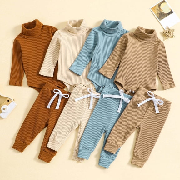 Lovzfmll Boy's & Girl's Set, High Neck Long Sleeve Bodysuit & Pants, Casual Wear for Newborn, 0-3 Months