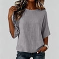 thumbnail image 4 of HongQid Linen Blend Tunic Tops For Women Round Neck Elbow Sleeve Casual Blouse Lightweight Loose Fit Shirts For Women, 4 of 7
