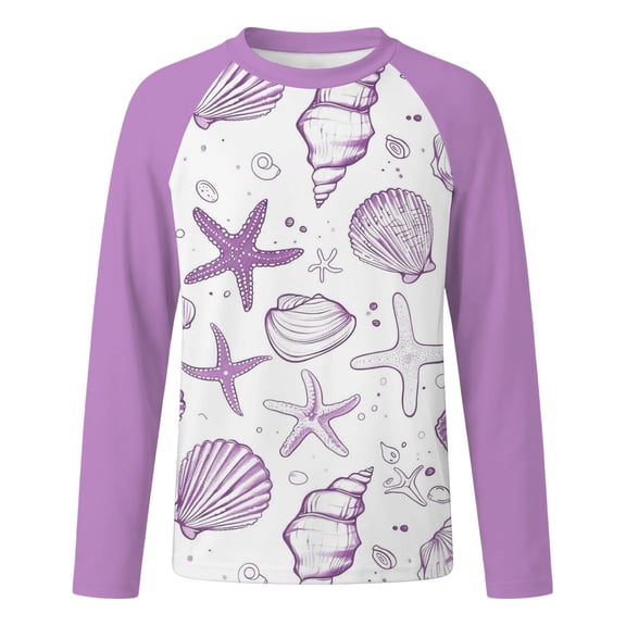 Tiijoy Boys Ocean Graphic Long Sleeve Rash Guard Athletic Stretch Swim Shirt, Sizes 3-14