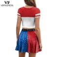 thumbnail image 4 of Mode VIP Harley Q Costume d'Halloween Cheerleading Jupe Plissée Fête Robe Motif Rouge Noir Haut à Manches Courtes Ensemble Jupe Aguichant, 4 of 9