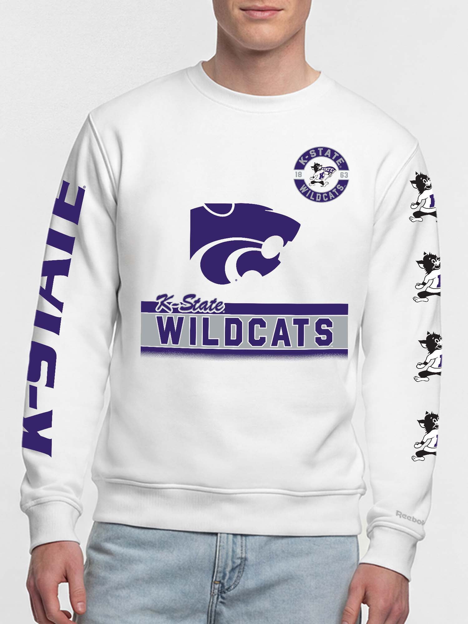 Kansas State Wildcats Reebok Mens White Crew Sweatshirt