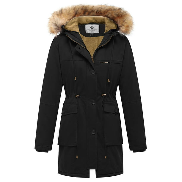 WenVen Women's Warm Thick Flannel Parka Twill Cotton Coat Jacket (Black,  XL) - Walmart.com