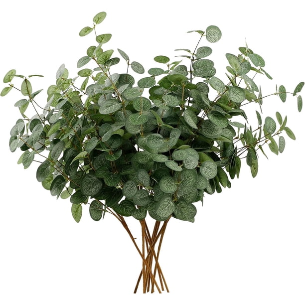 6 racimos de flores artificiales de eucalipto, ramas de hojas artificiales de seda sintética, plantas artificiales de follaje verde, para arreglos florales, decoración del hogar, bodas