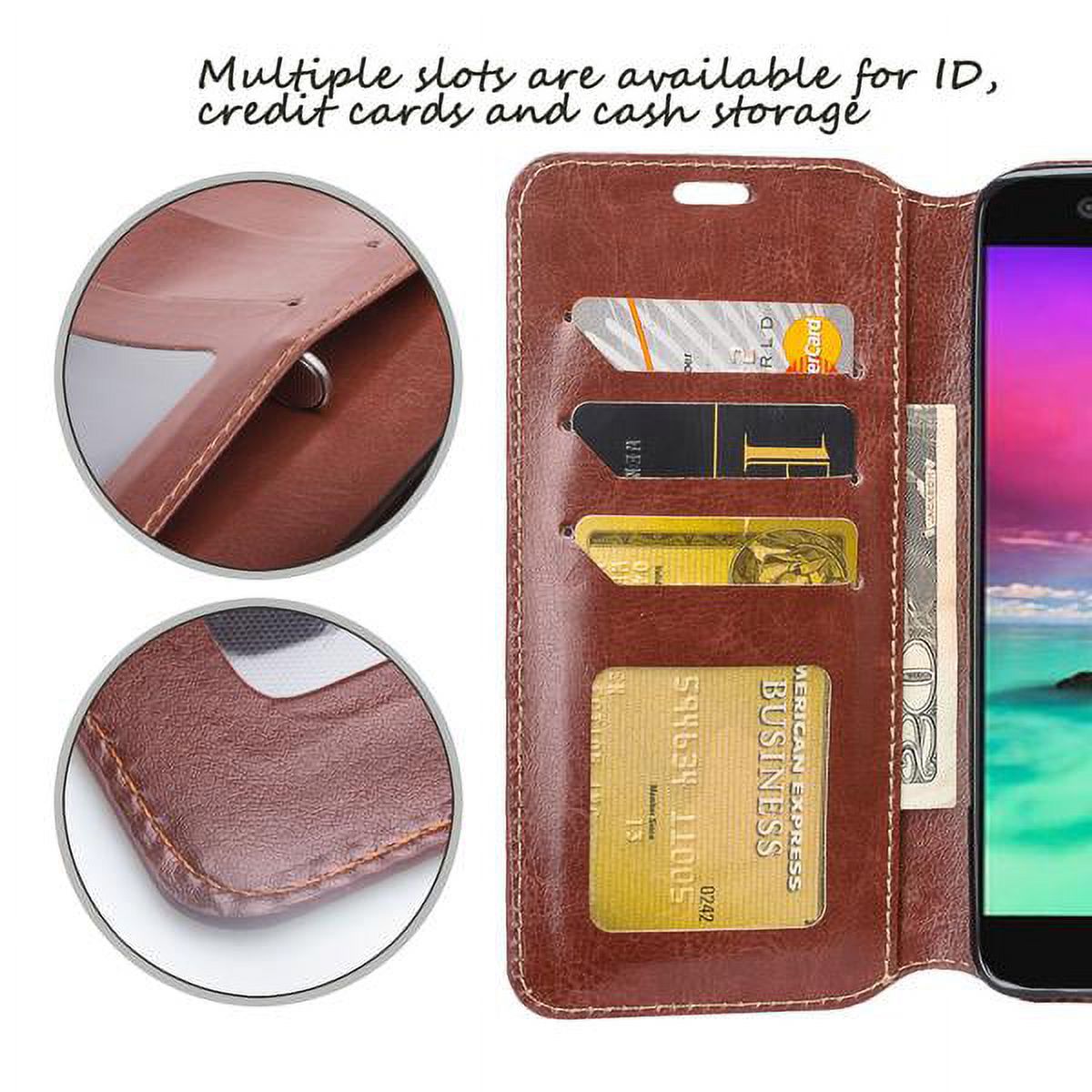 LG Xpression Plus Case /Phoenix Plus Case/Harmony 2 Case/K10 2018 Case /K30 Case/Premier Pro Case Leather Wallet Case [ID&Credit Card Slots] Flip Phone Cases&nbsp;for LG Xpression Plus - Brown - image 5 of 5