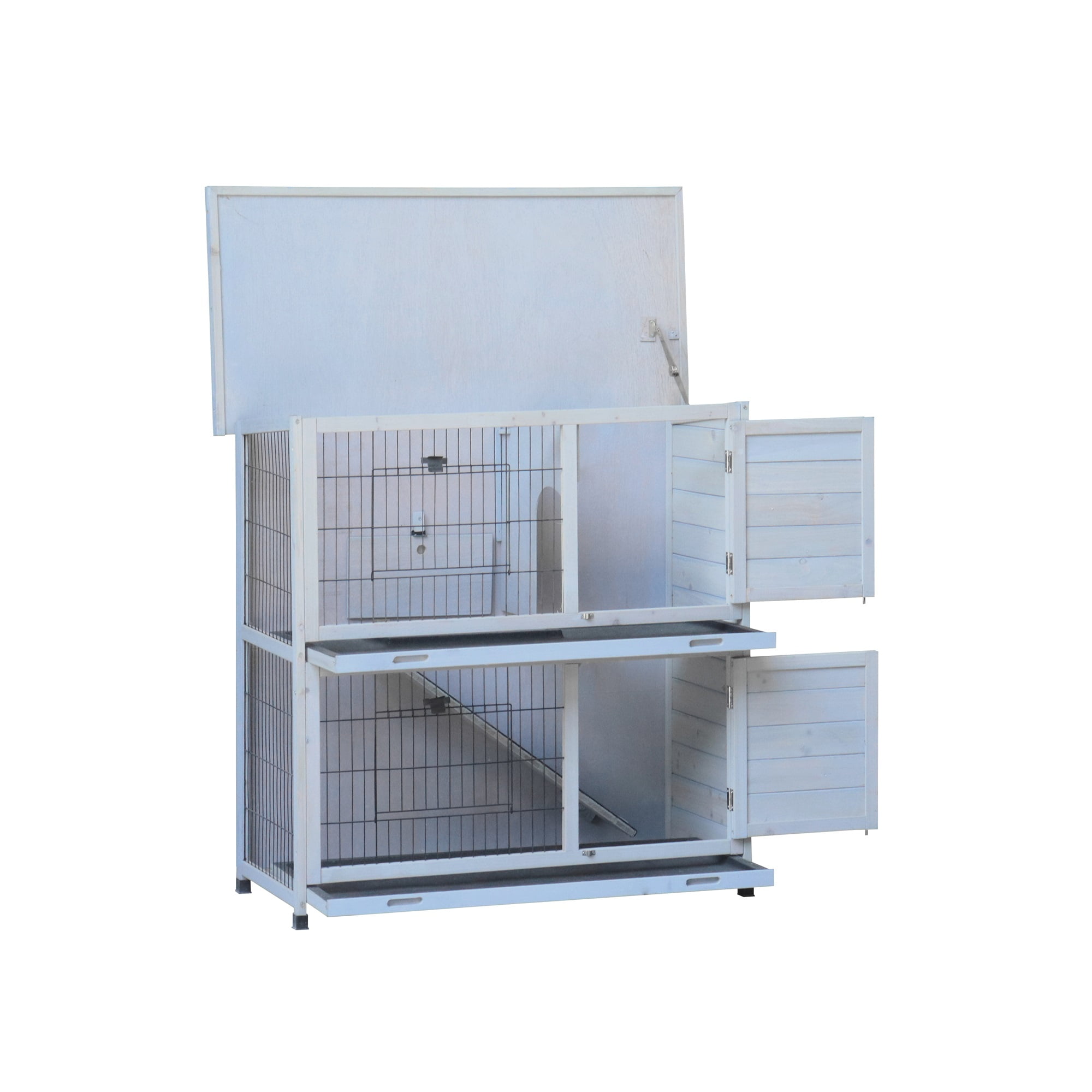Pefilos 41" Rabbit Hutch Indoor with Tray, Bunny Hutch Outdoor 2 Story Wooden Rabbit House Guinea Pig Cages with Ramp, Gray Pefilos 41" Rabbit Hutch Indoor with Tray, Bunny Hutch Outdoor 2 Story Wooden Rabbit House Guinea Pig Cages with Ramp, Gray