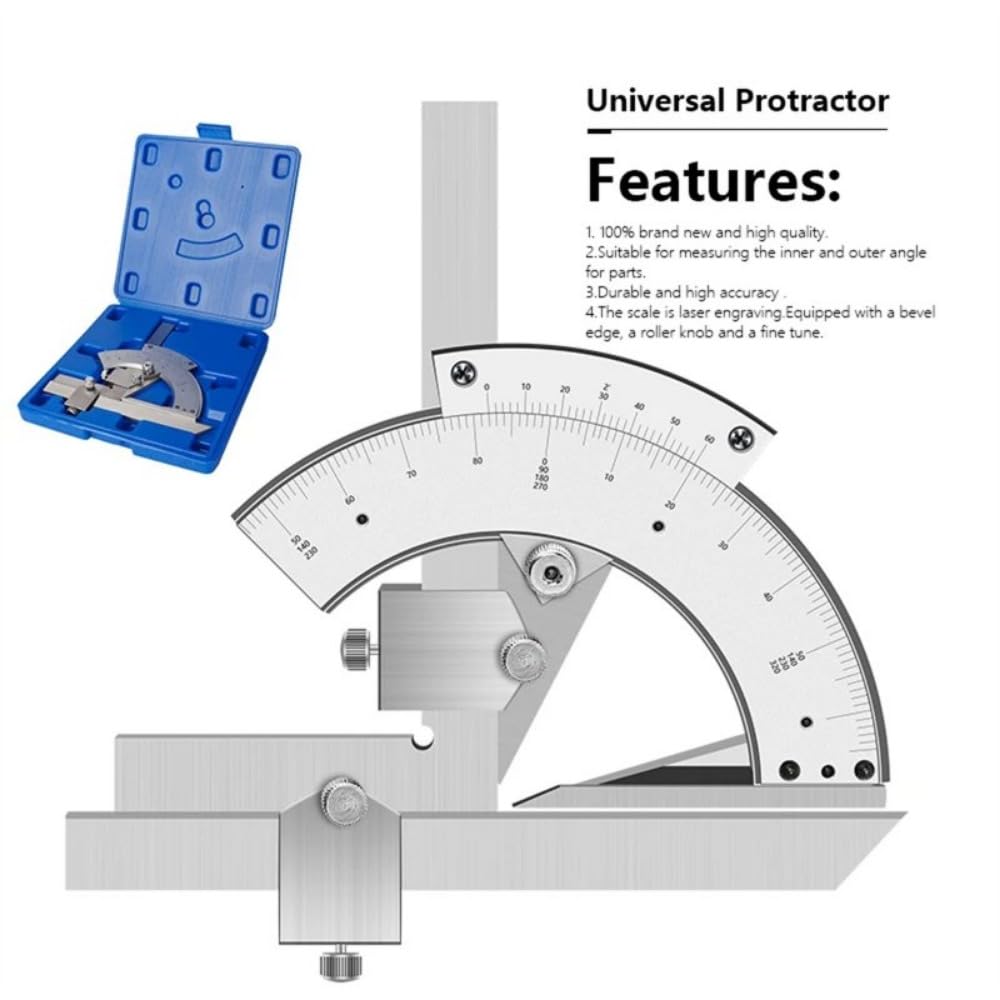 320 Degree Universal Angle Ruler with Diagonal Extension Blades Roller Knobs and Fine-tuning Devices Bevel Protractor