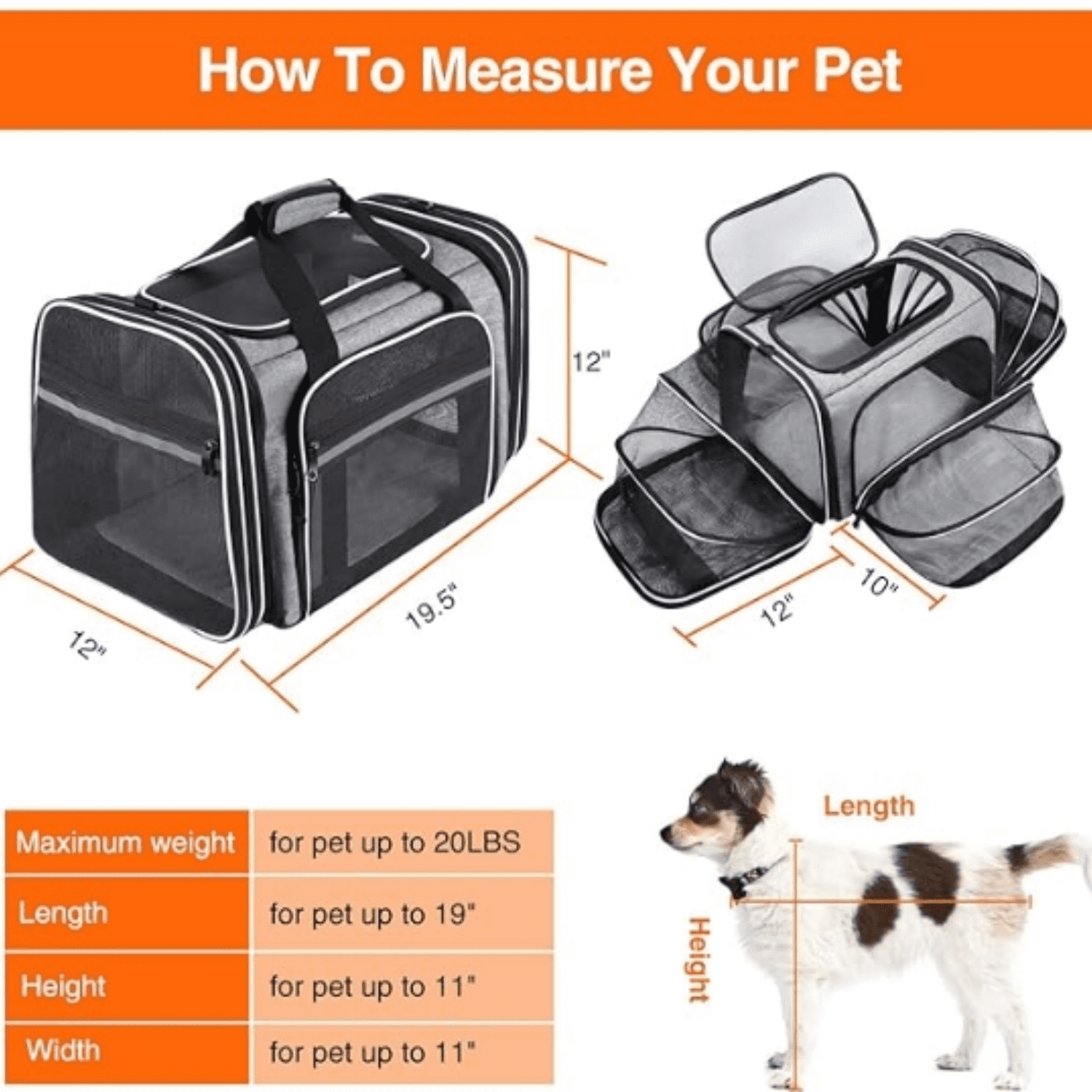 Airline Approved Soft Sided Pet Carrier Top Loading 4 Side Expandable Large Travel Cats Carrier Collapsible with 3 Removable Washable Pads and 3 Pockets for Cats Kitten and Small Dogs