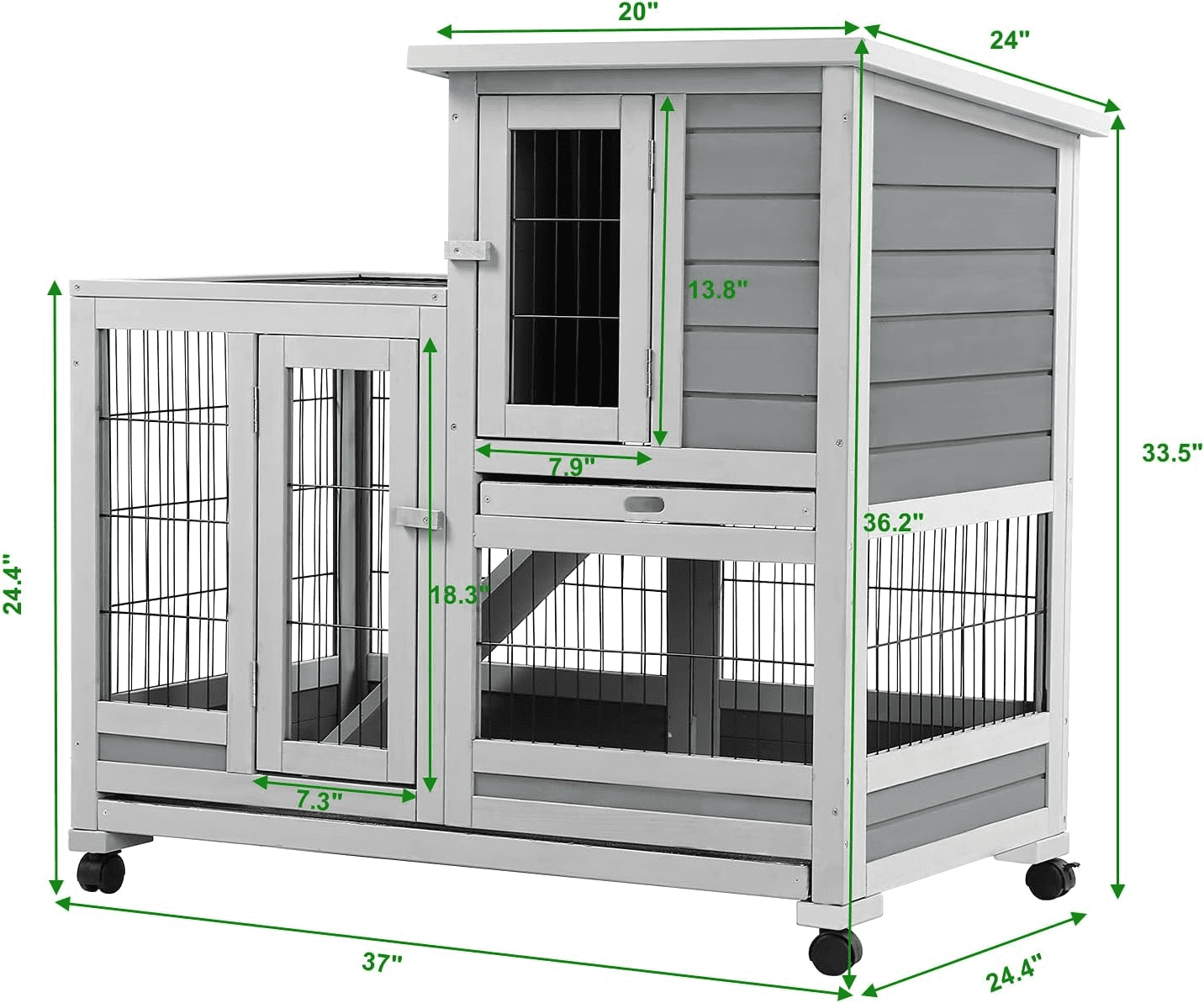 YODOLLA 37 inches Guinea Pig Cage Rabbit Hutch for Small Animals Bunny House with Removable Trays Grey