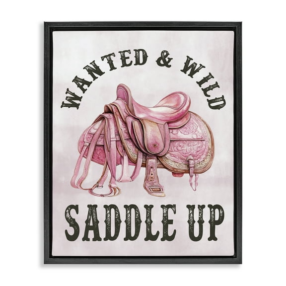 Stupell Industries Pink Saddle Up Cowgirl Text & Numbers Painting Black Floater Framed Canvas Art Print Wall Art, 17 x 21