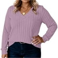 thumbnail image 2 of Women's Casual Long Sleeve V Neck Lightweight Knitted Sweaters Loose Fit Plus Size Tunic Tops, 2 of 4