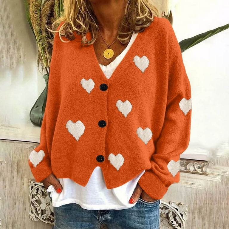 HaiMao Womens Long Sleeve Heart Cardigan Sweaters Plus Size