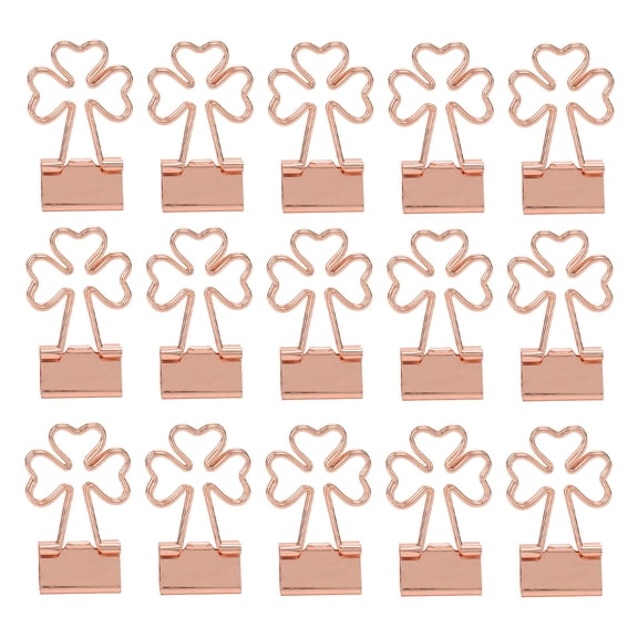 YAHHU 15‑Pack Cute Rose‑Trefoil Paper Binder Clips – Strong Clamping, Reusable Metal, Office & Home Use