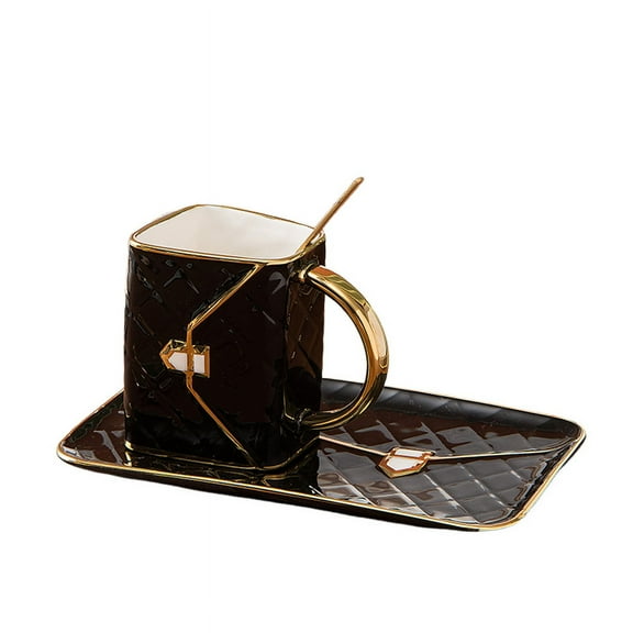 Described Gold Coffee Cups and Saucers Set Creative Bag Shape Snacks Ceramic Saucer Business Gifts